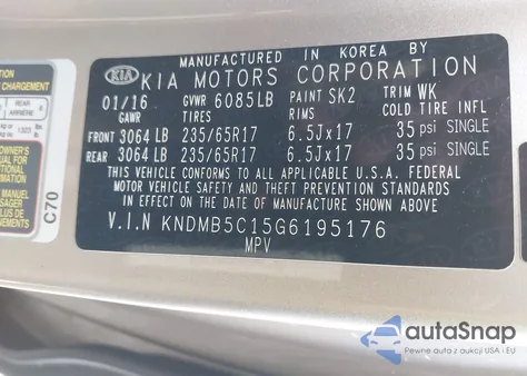 2016 Kia Sedona Lx z USA, uszkodzony, nr VIN KNDMB5C15G6195176